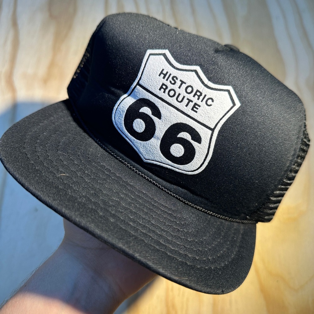 Otto Historic Route 66 Trucker Hat Black Mesh Snapback Cap OSFM Mens Vintage